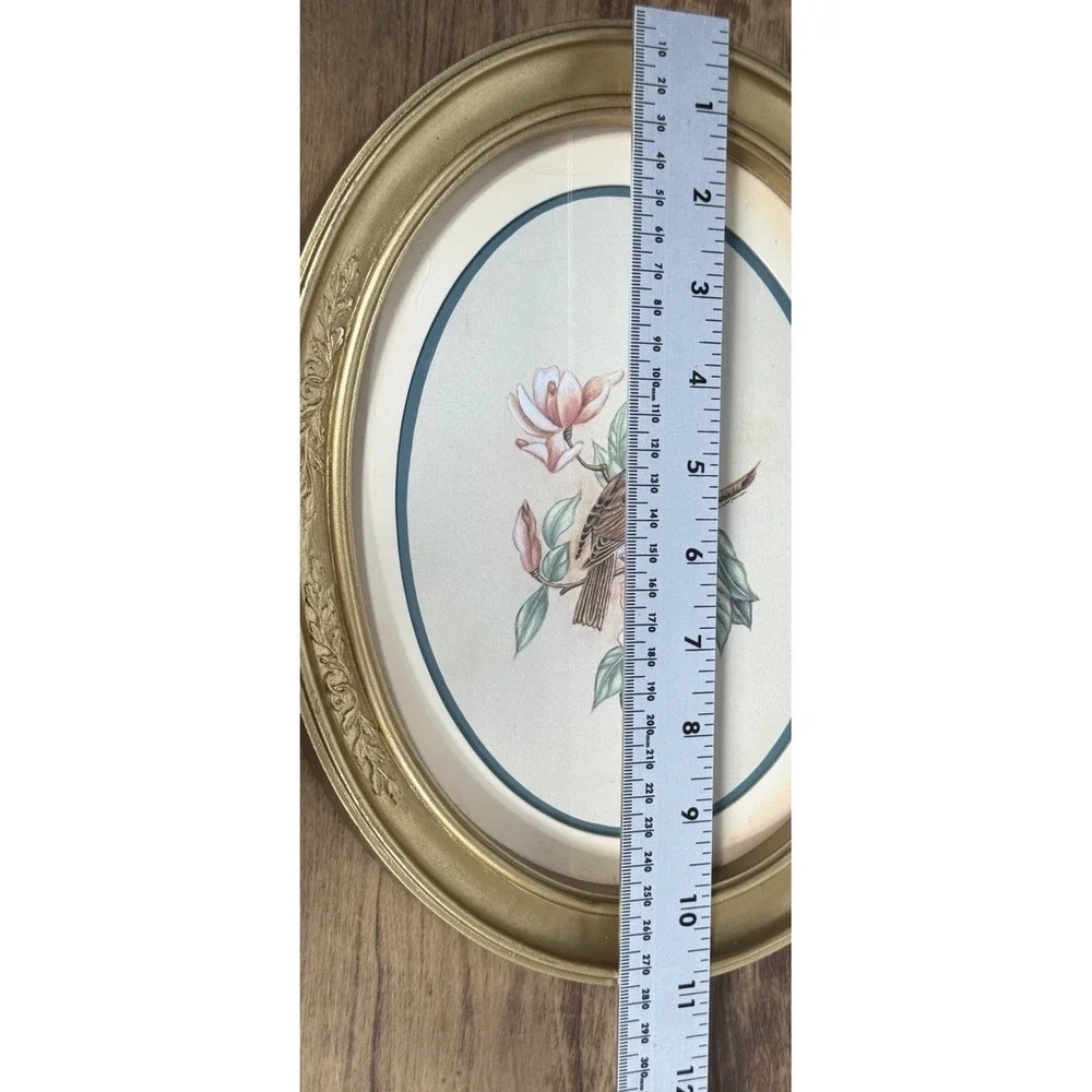 Vtg MCM 1983 Homco Home Interior Birds Grannycore Gold Oval Frame Pictures Set 2